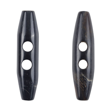 Schwarze 50-mm Zwei-Loch Naturhorn-Knopf-Toggle, länglich, gerippte Oberfläche