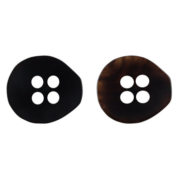 Natural horn 4-hole pear-shaped buttons—black and brown, front view