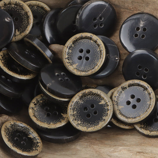 Vintage Burnt Yellow Edged Natural Black Horn Buttons 10pcs