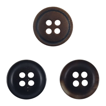 Vintage charred horn buttons, 4-hole style, dark brown and black set (10 pcs)