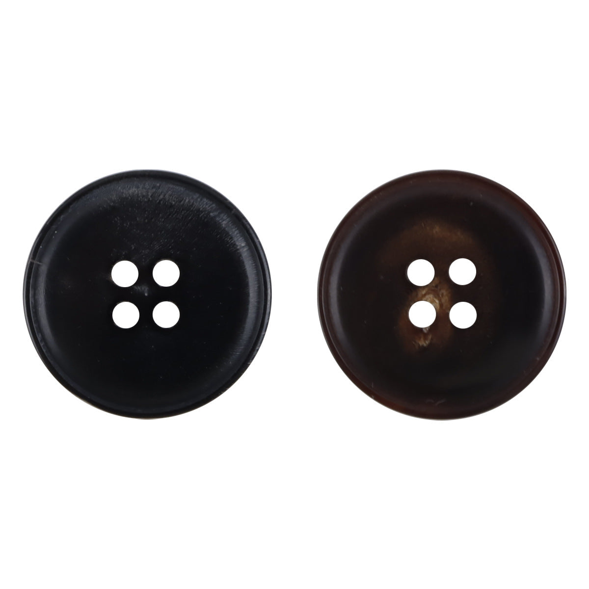 4-hole horn-look buttons, black & coffee brown, 4-hole, 10 pcs