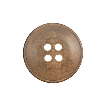 22mm burnt ox horn button, four-hole design, round with natural mottled finish