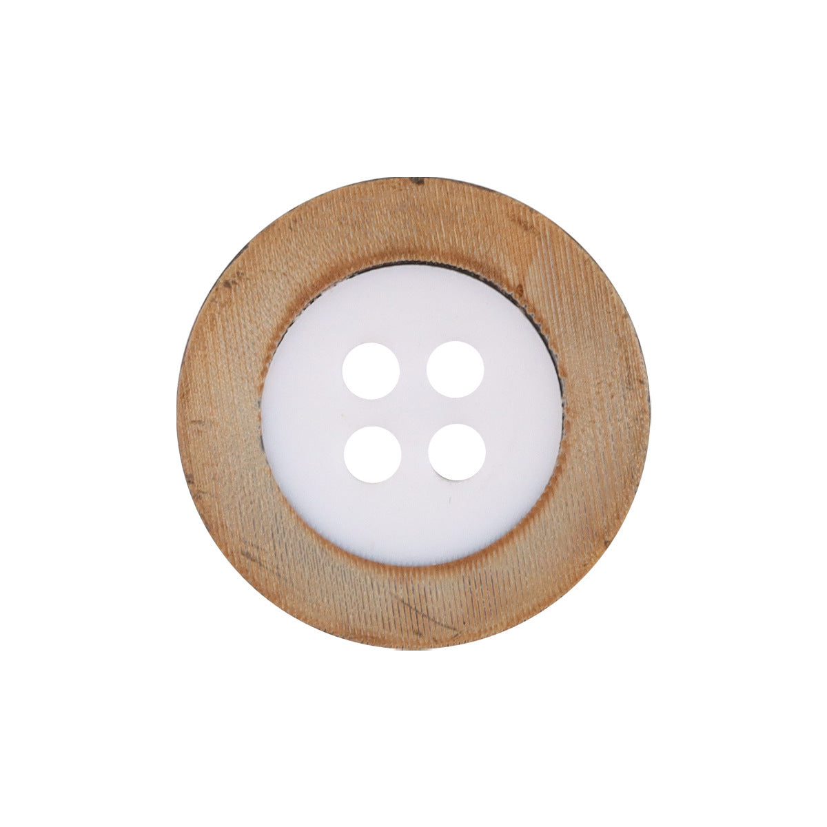 Retro cow horn button with tan edge and white front, four holes