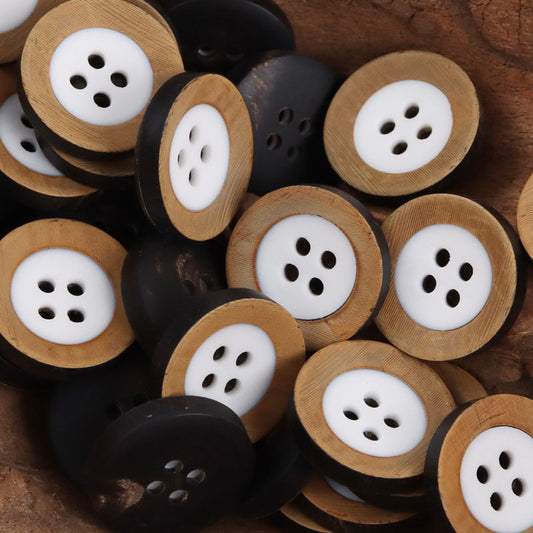 Retro Yellow Flamed Edge Cow Horn Buttons with White Holes,10pcs