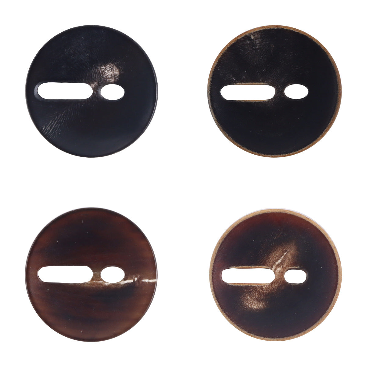 Exclamation-Mark Knöpfe in Burnt Black & Burnt Coffee, mit Schlitz und 2 Löchern