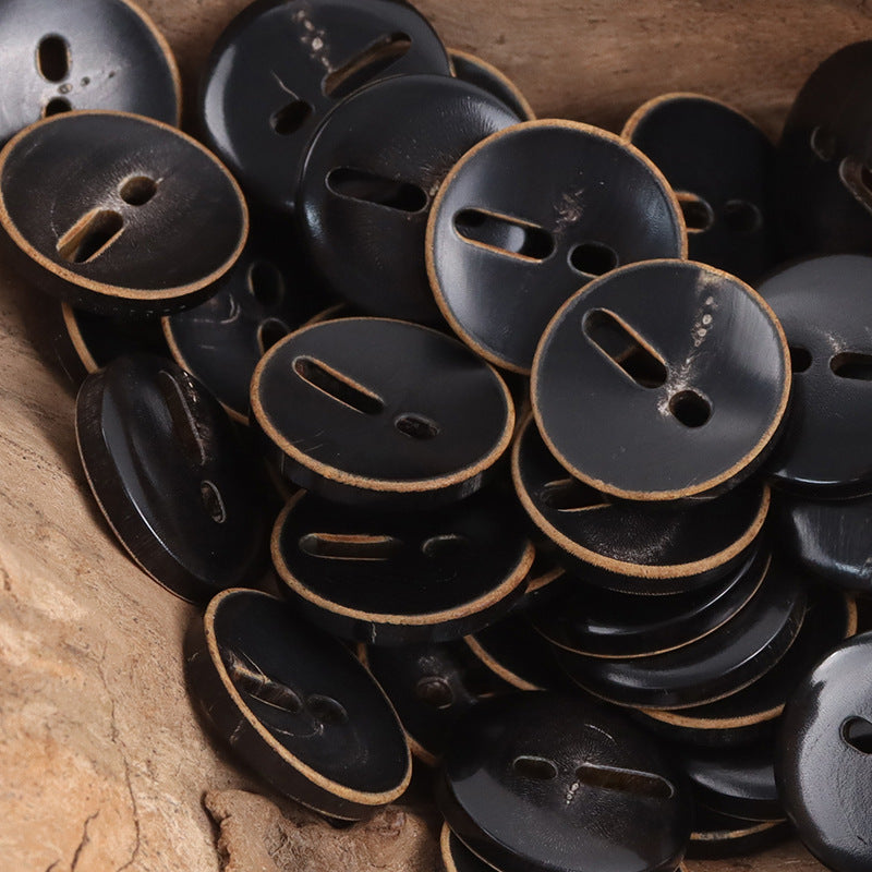 Burnt Black Exclamation-Mark Knöpfe, viele Stück, rund, Schlitz und zwei Löcher