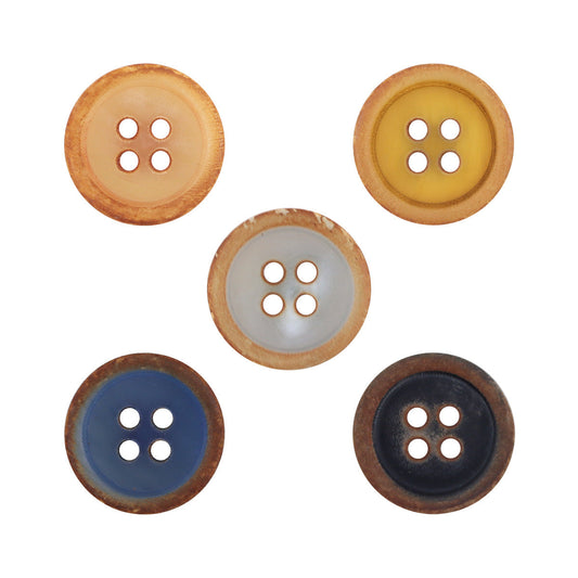 15mm Vintage Round 4-Hole Fire-Branded Cow Horn Buttons,3PCS