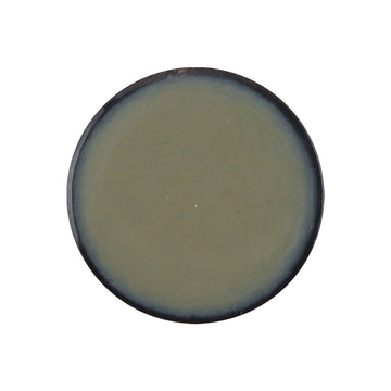 Gray-green natural horn shank button, round with a visible shank and metal loop
