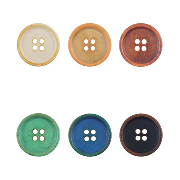 Runde 4-Loch Knochenknöpfe, beige/hellbraun mit braun, grün, blau und schwarz (10 St.)