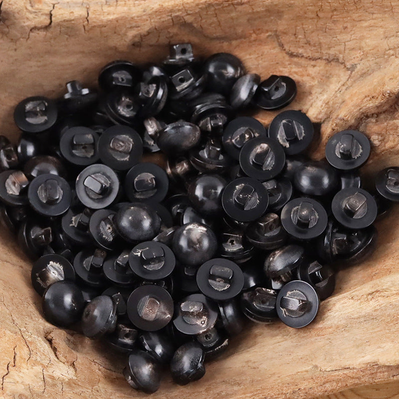 10 black mushroom-head horn buttons, round caps with loop backs visible