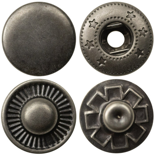 15mm Flat Antique Silver Metal Snap Jacket Buttons 20pcs