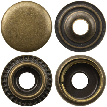 Brass snap stud buttons: flat face and back ring, denim clothing, 20 pcs