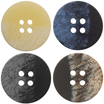 Round flat ripple resin buttons, 4-hole; yellow and deep blue set