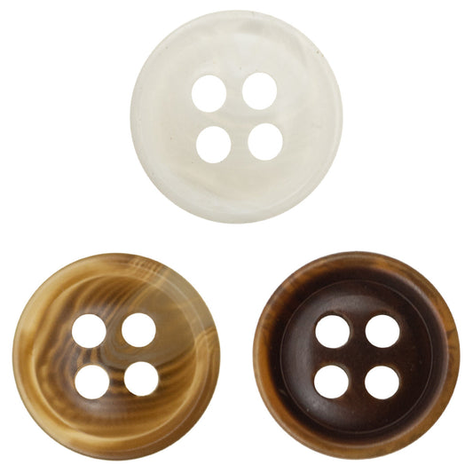 Thin-Edged White Khaki Dark Brown Resin Buttons for Casual Shirts 90 Pack
