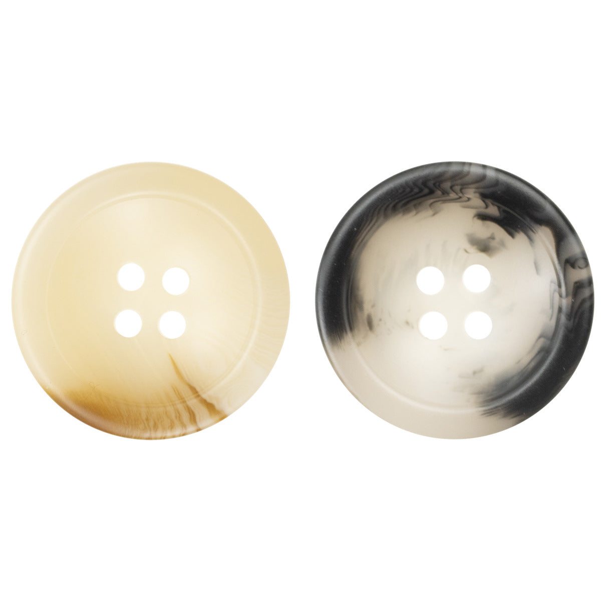 15–25 mm dark gray resin coat button, bowl-shaped with four holes