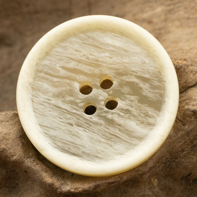 Beveled woodgrain resin button, pale yellow/khaki, 4-hole, 15-30mm