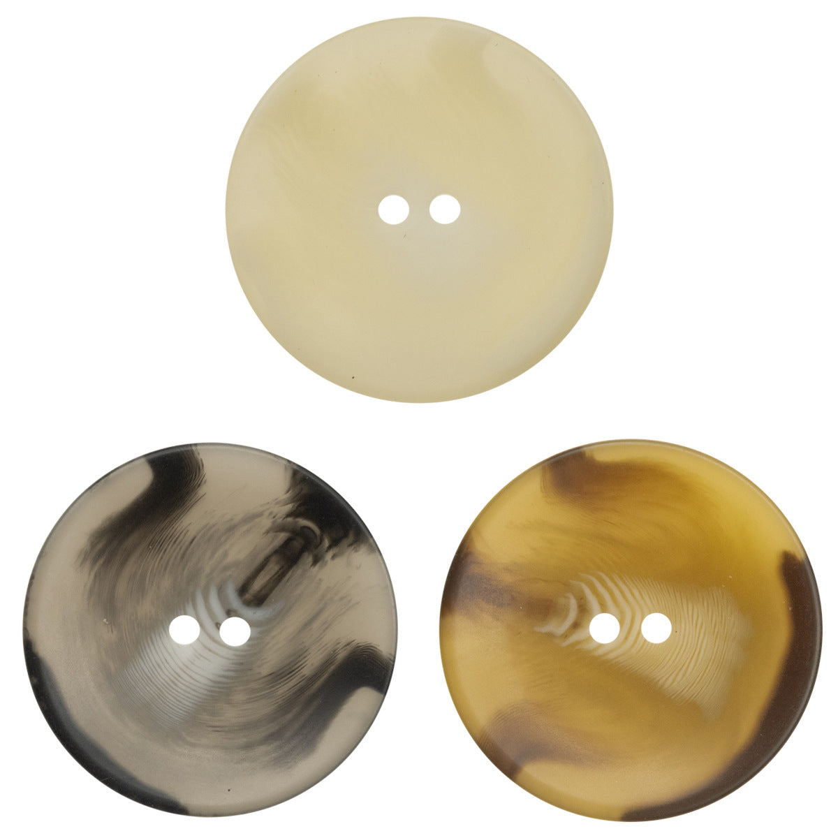 Bowl-shaped resin two-hole coat buttons: beige, black, khaki