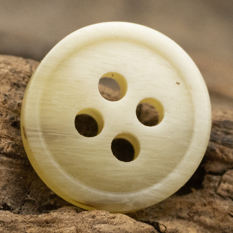Khaki 11.5mm resin button with 4 holes, woodgrain-imitation surface
