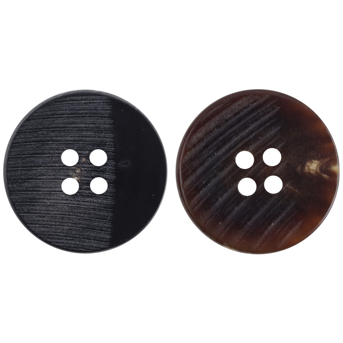 Natural real horn flat diagonal-cut button set, black and coffee, 4-hole style