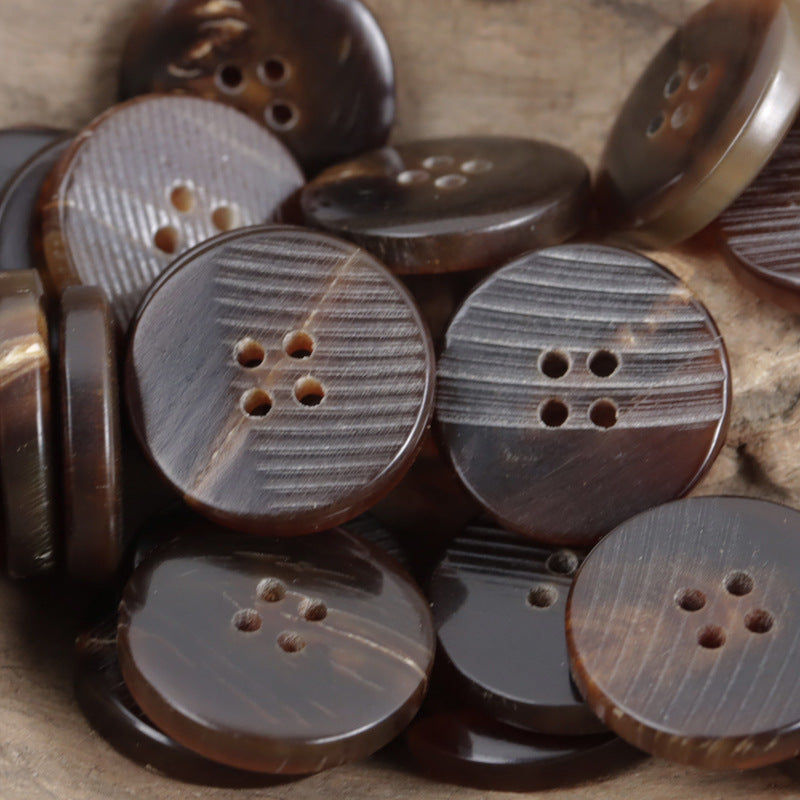 Natural horn flat diagonal-cut buttons, mixed black and coffee, 4-hole styles