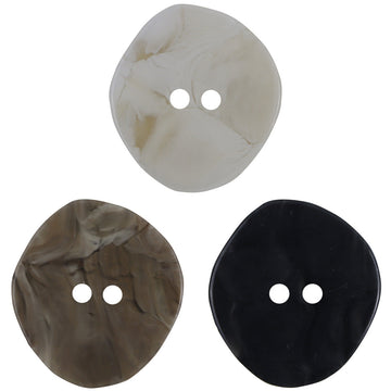 Irregular rhombus resin buttons: white, coffee & black; large 30mm, 2-hole design