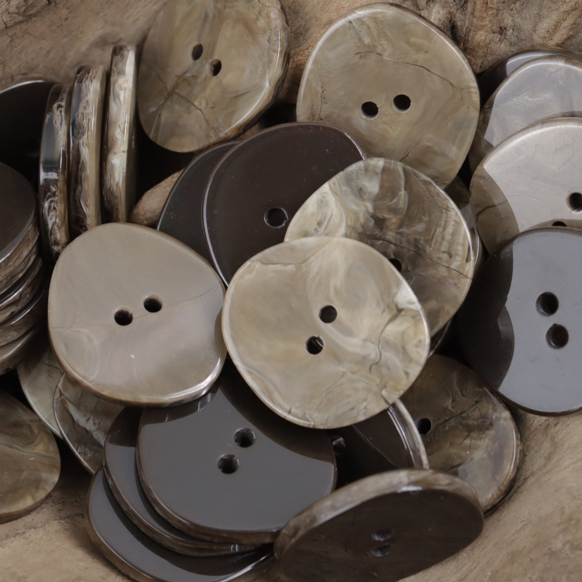 Coffee-colored resin buttons, irregular rhombus shape; large 30mm with 2 holes