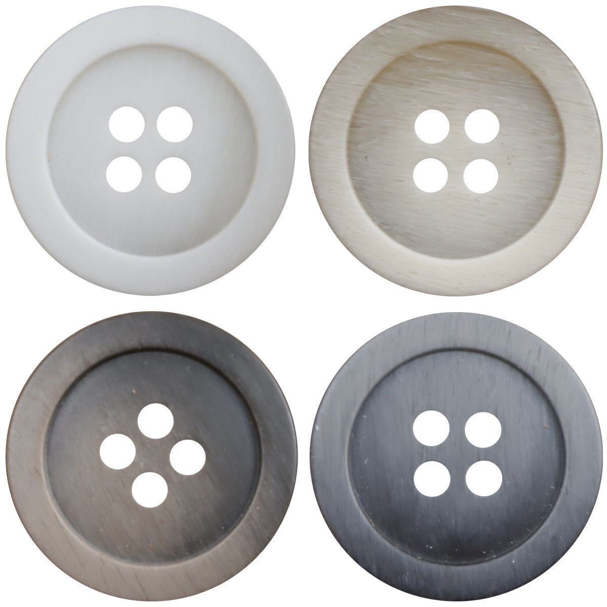 Round 4-hole decorative resin buttons, beige/gray gradient wood grain, 15–25mm