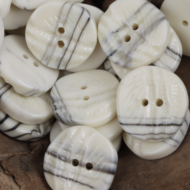 White resin coat buttons, palm-tree texture, two-hole design