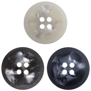 Round resin buttons set, white and dark marbled finishes with 4 holes each