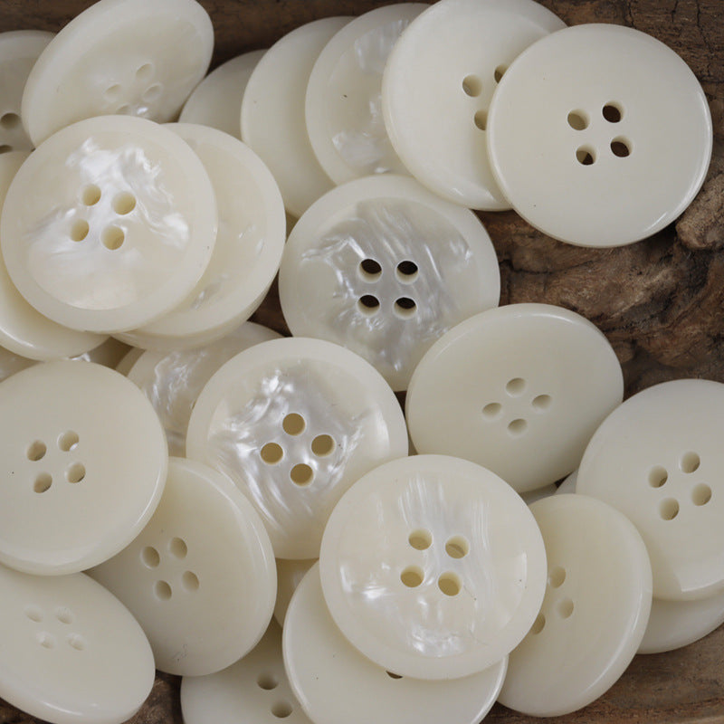 White round resin buttons, glossy finish, each with 4 holes