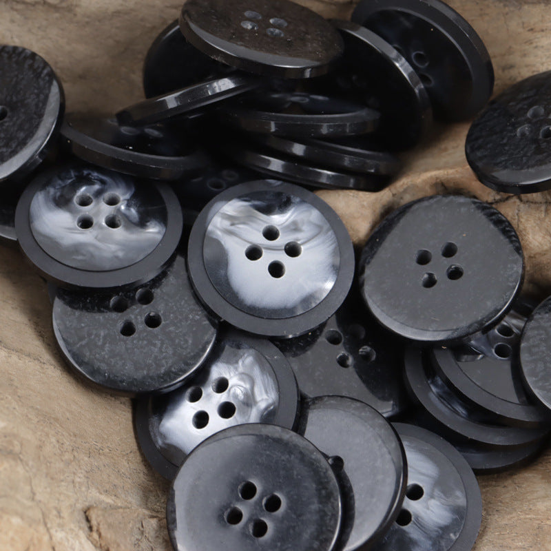 Charcoal and dark gray round resin buttons, matte look, each with 4 holes