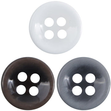 Round 4-hole gradient shell-look resin buttons: white, dark brown, dark blue (set of 3)