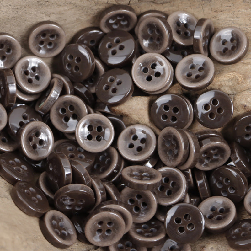 Round 4-hole resin buttons, bronze-brown gradient tones, bulk pack