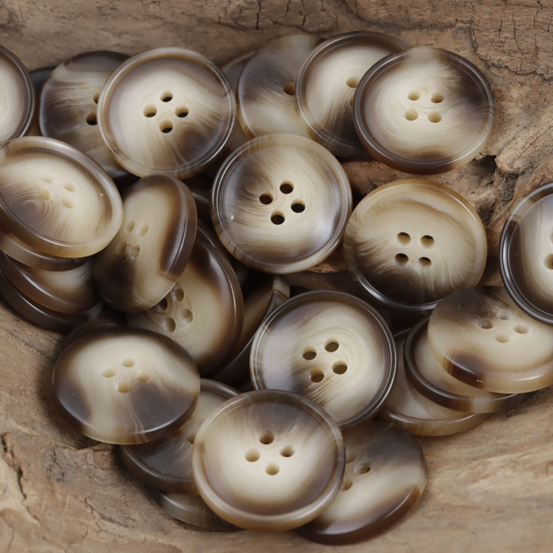 15–25 mm resin 4-hole buttons, khaki cream mottled set