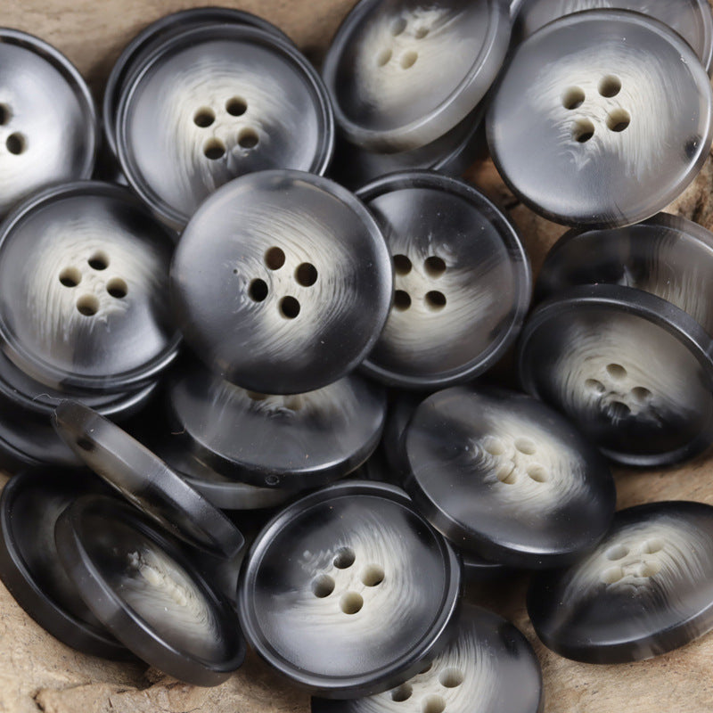 15–25 mm resin 4-hole buttons, black-gray mottled set