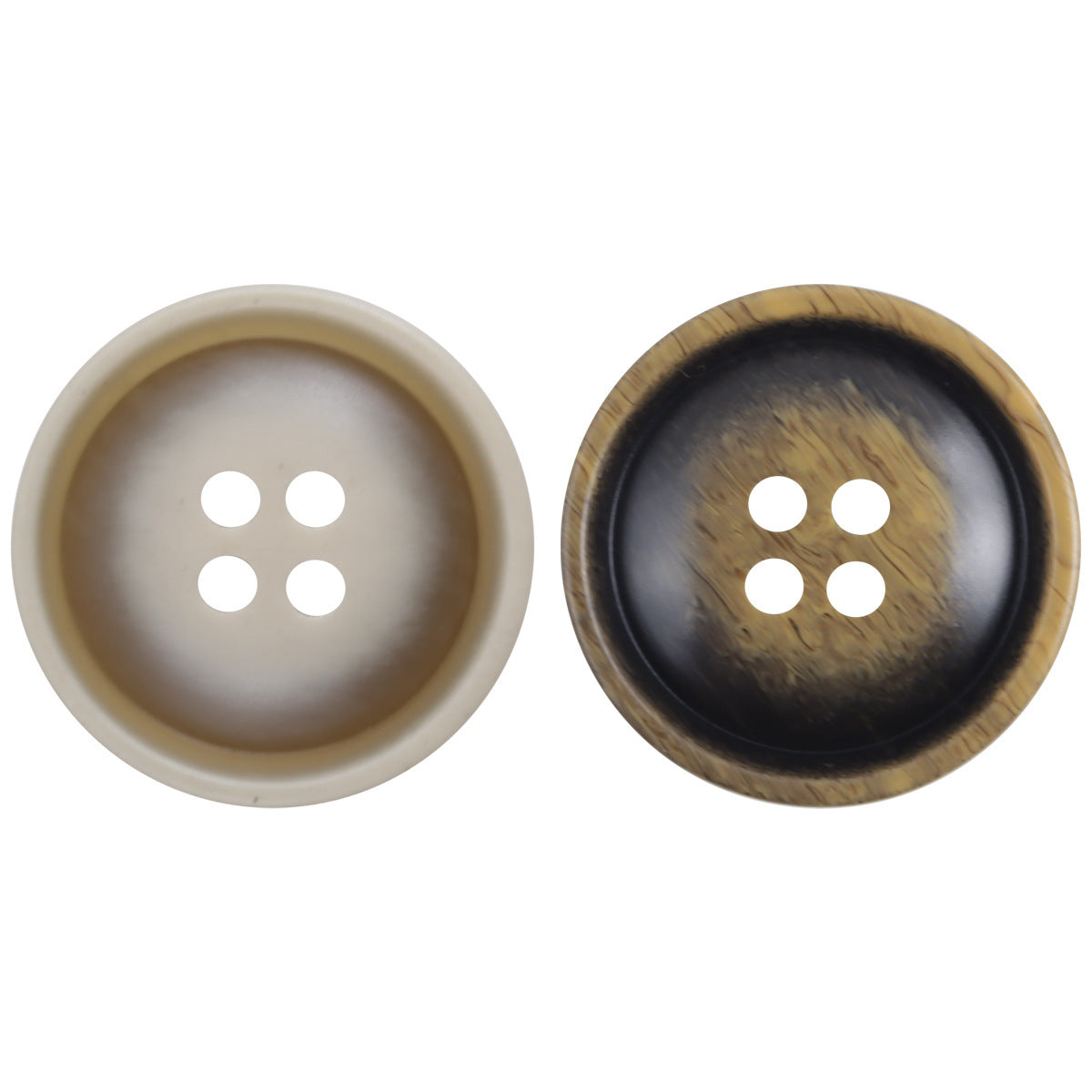 Resin buttons set, round 4-hole design in khaki and dark coffee tones, 15–28 mm