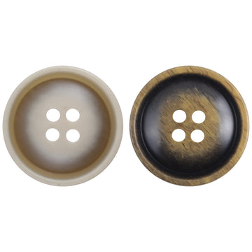 Resin buttons set, round 4-hole design in khaki and dark coffee tones, 15–28 mm