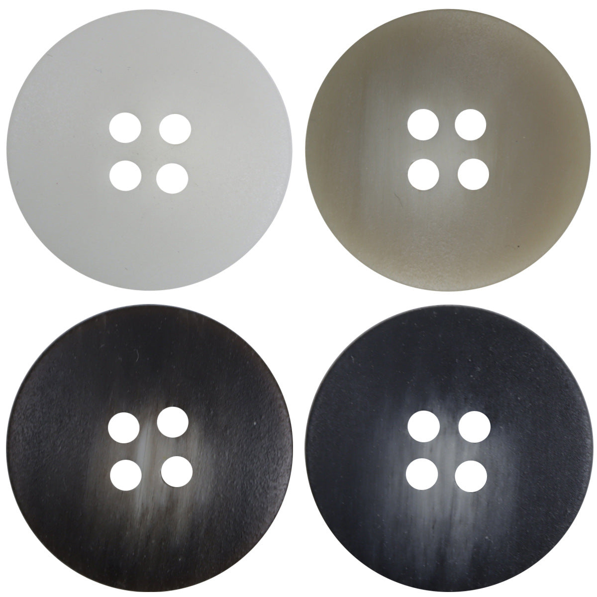 Resin buttons with whitewashed center gradient, round 4-hole set of four colors