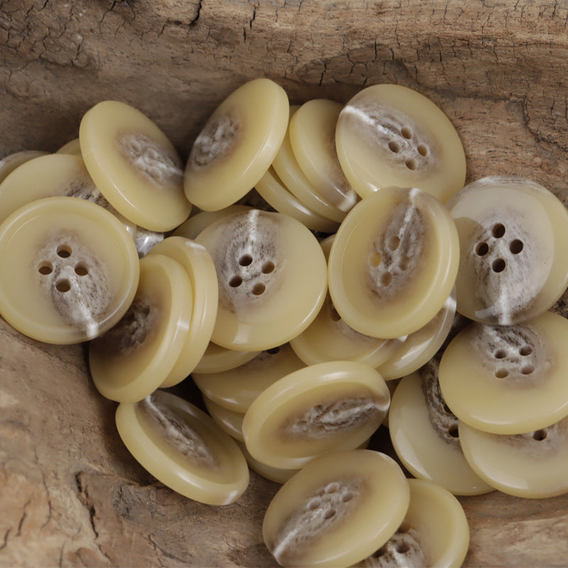 Khaki resin buttons, 4-hole, 15–25mm, 20-pack