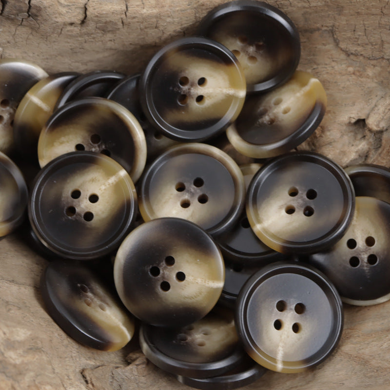 Coffee-brown resin buttons, 4-hole, 15–25mm, 20pcs