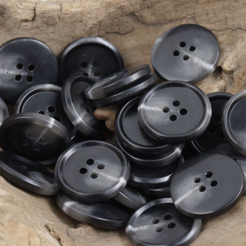 Black resin buttons, 4-hole, 15–25mm, 20pcs