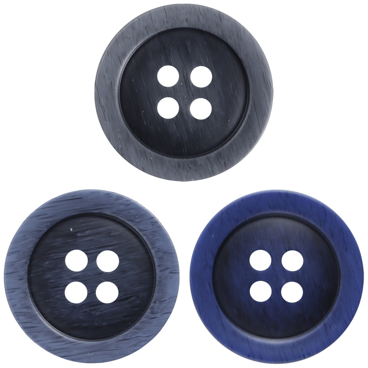 4-hole resin buttons, gray-blue imitation wood grain, set of 3 colors