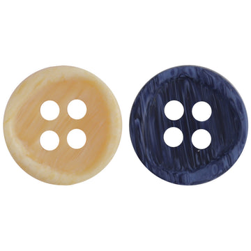 Round resin-look buttons, yellow and dark blue, 4-hole round design
