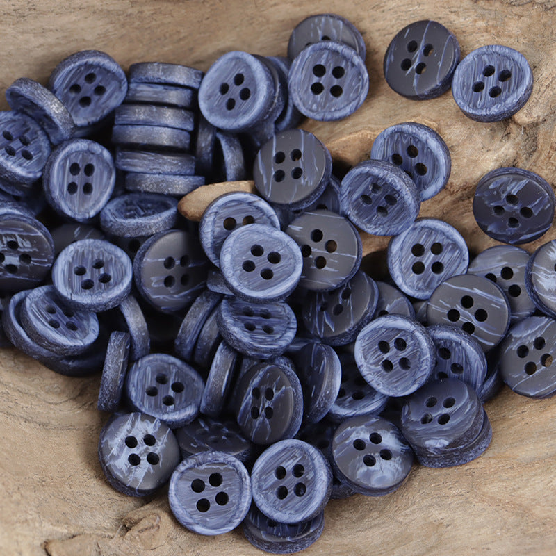 Lot of round resin-look blue buttons with 4 holes