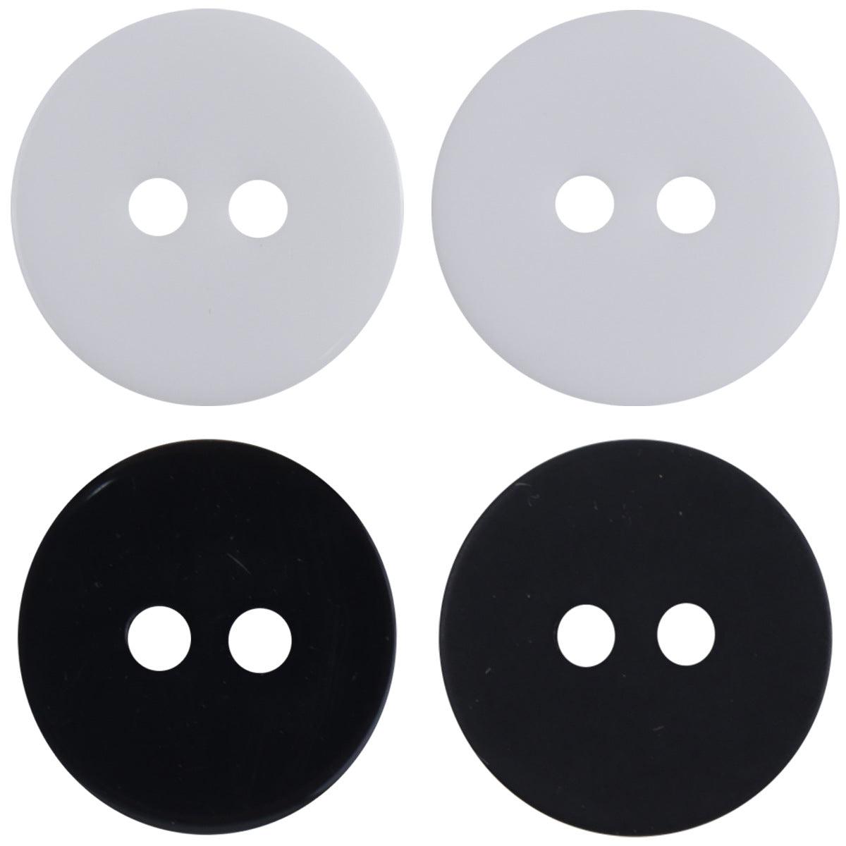 Round resin buttons, black and white, two-hole design