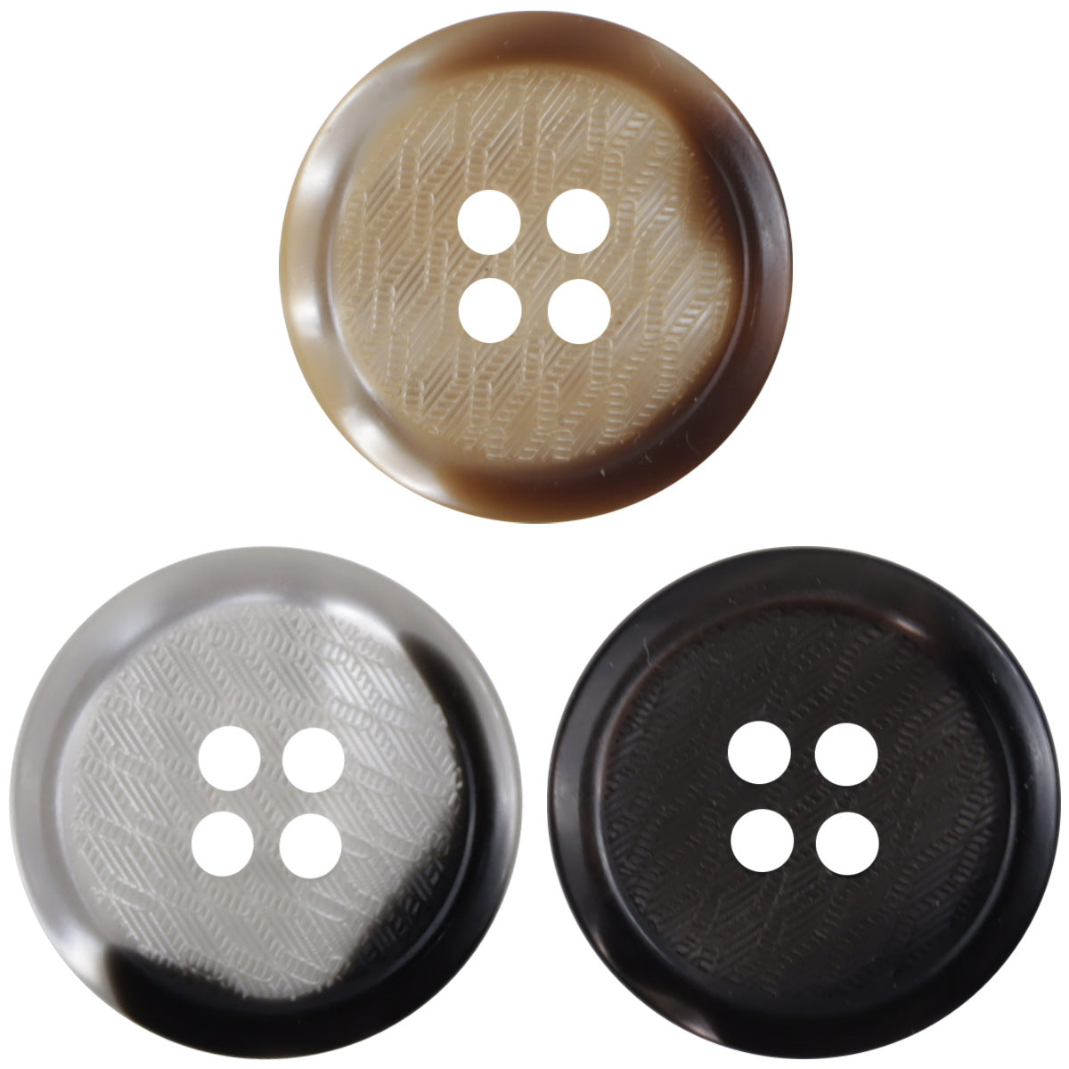 15/20mm resin contrast buttons, 4-hole; dark brown, light gray and black