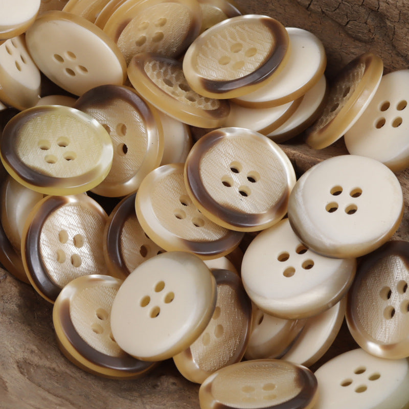 15/20mm resin buttons, 4-hole, cream with brown edges, contrast set
