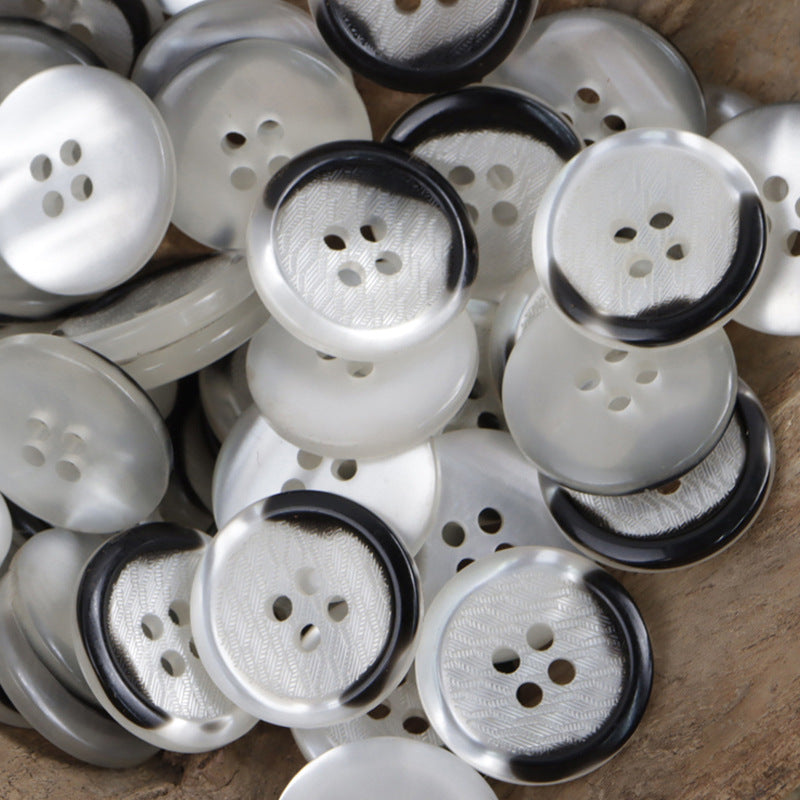 15/20mm resin buttons, 4-hole, white and light gray with black edges