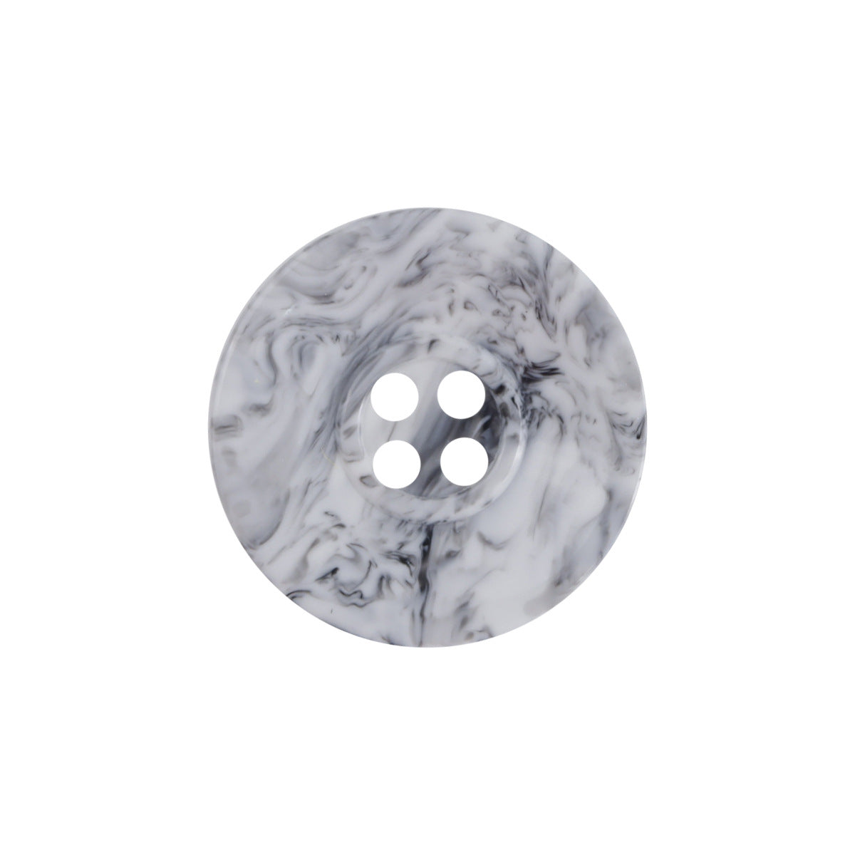 Resin button, white with gray splashed ink pattern, four-hole design, 15–30mm