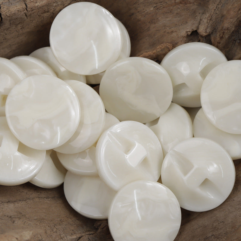 Set of off-white marble-pattern resin shank buttons, round coat buttons
